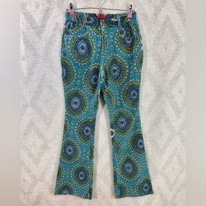 Y2K groovy Jane Doe kaleidoscope velour beaded bootcut green & teal pants